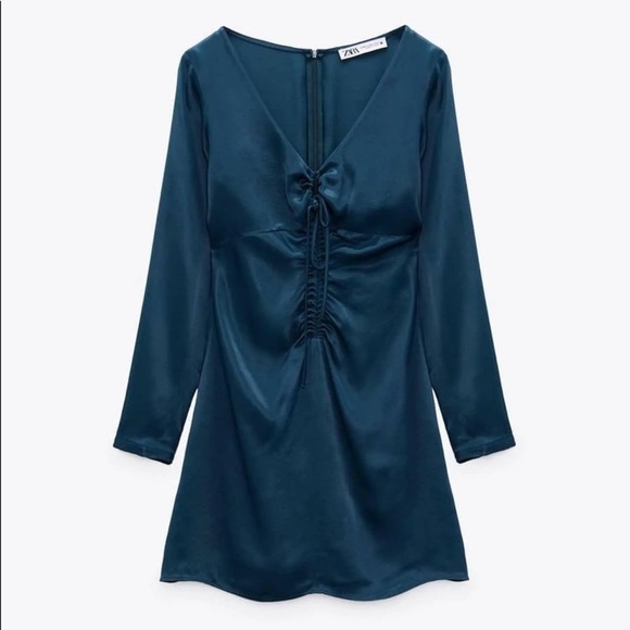 Zara Satin Effect Cut Out Dress in Duck Green - Size M - Picture 5 of 6